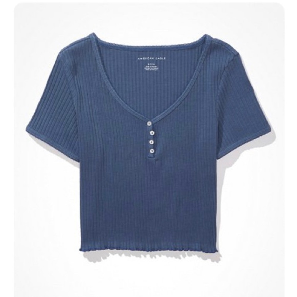Blue Ribbed Cropped Top Baby Tee